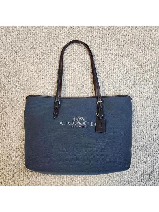 Coach Handbags - Coach City Tote Navy Blue Canvas Bag Leather Handles New Without Tags